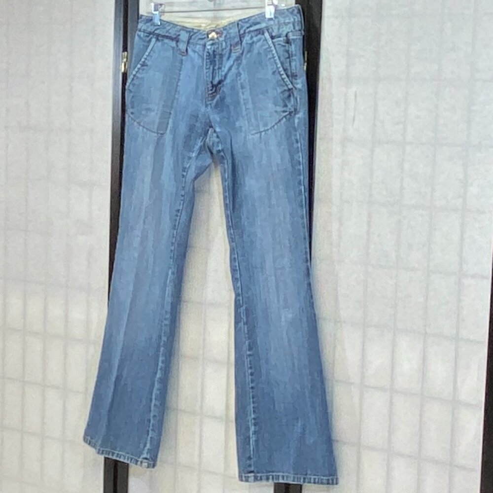 Arizona Jean Co Patch Pocket Flare Jeans 9 Medium Wash Retro 70s Style Denim - Picture 4 of 13